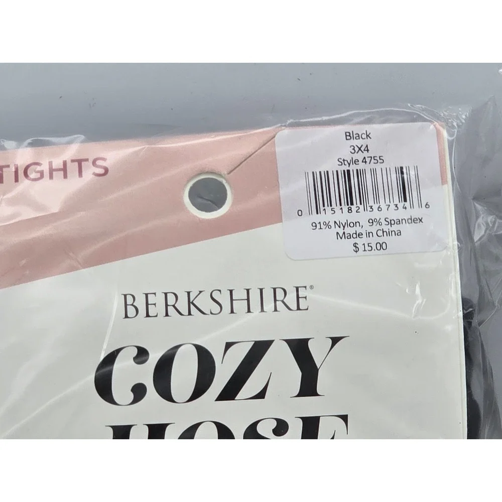 Berkshire Cozy Hose Tights Womens Size 3X4 Black Fleece Lined 70 Denier -New